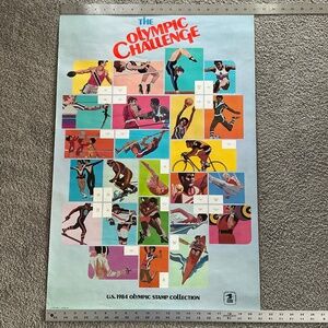 Vintage 1984 Olympic Challenge US Postal Stamp Collecting Poster